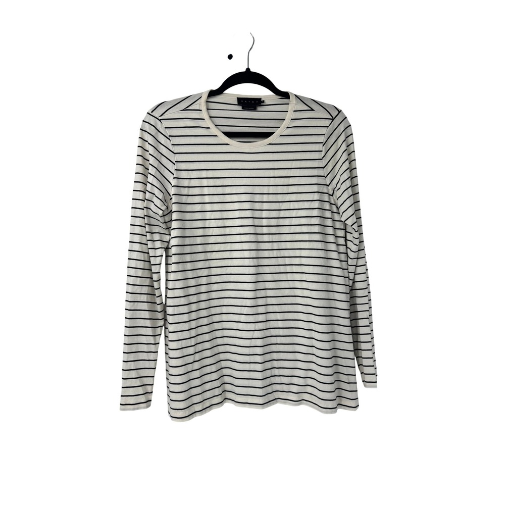 Hatch Womens Striped Organic Cotton Long Sleeve Maternity Tee Ivory Black Size 1